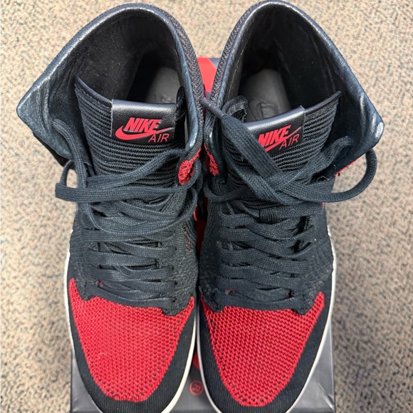 Jordan 1 Retro High Flyknit Bred - Black and Red Sneakers - Picture 2 of 6